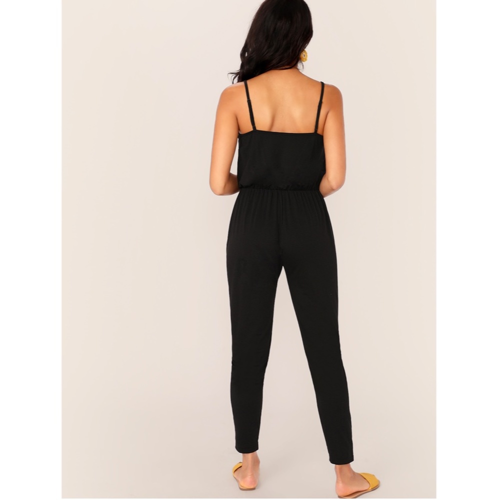 Casual Black Cami V-Neck Jumpsuit - Picture 4 of 11